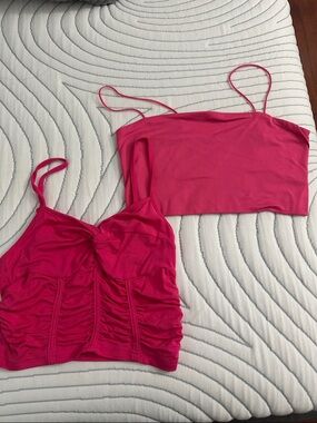 SHEIN Hot Pink Spaghetti Strap Crop Tops - Twin Pack